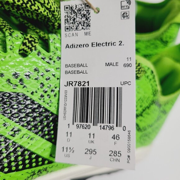 NEW Adidas Adizero Electric 2 Baseball Cleats JR7821 Size 11.5 Green main image 8